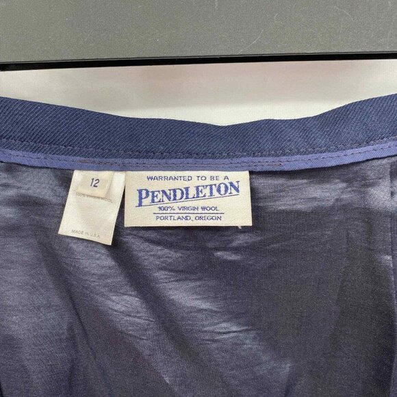 Pendleton Wrap Midi Skirt Womens 12 Navy Blue Tartan Wool Embroidered Detailing - Picture 8 of 10